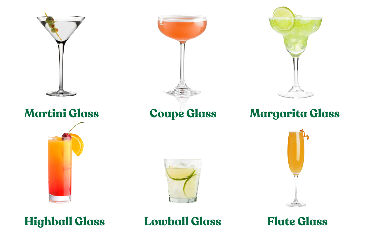 different types of cocktail glasses